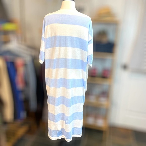 LUCKY YY ~ Powder Blue and White Striped Knit Dress/Cover Up ~ Size Large - Picture 5 of 8